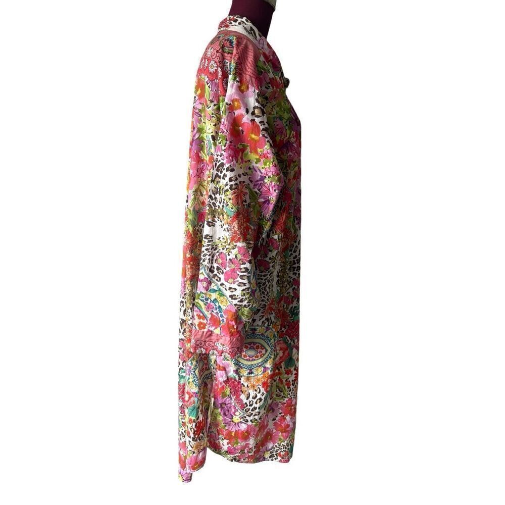 Johnny Was Multi-Color Floral & Leopard Print Button-Down Shirt - Picture 11 of 12